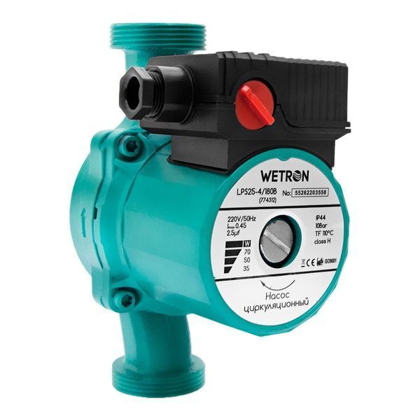 Насос циркуляционный 75Вт Hmax 4м Qmax 40л/мин &Oslash;1 1/2" 180мм зел + гайки &Oslash;1 WETRON LР525&ndash;4/180С (774312) фото
