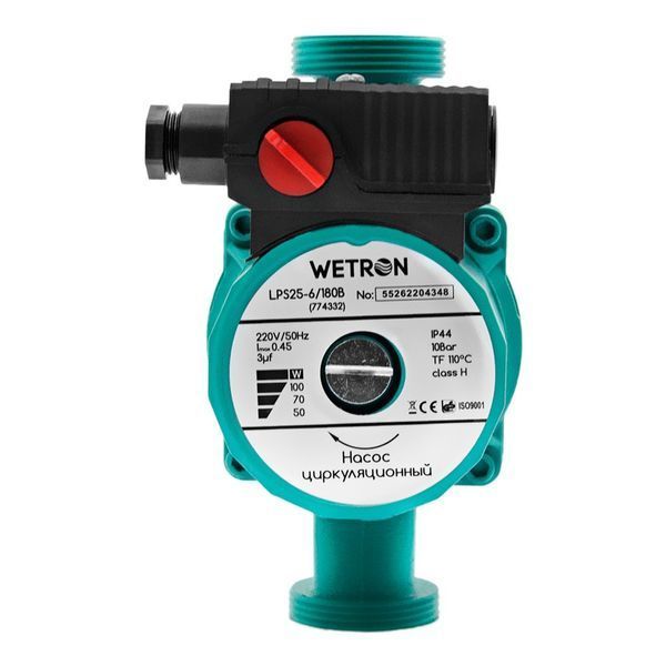 Насос циркуляционный 75Вт Hmax 4м Qmax 40л/мин &Oslash;1 1/2" 180мм зел + гайки &Oslash;1 WETRON LР525&ndash;4/180С (774312) фото
