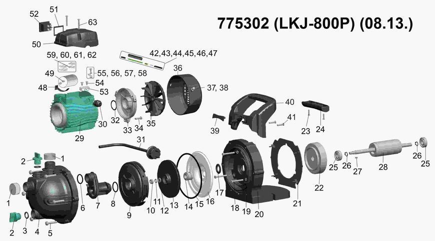 Насос центробежный самовсасывающий 0.8кВт Hmax 39м Qmax 50л/мин LEO (775302) фото