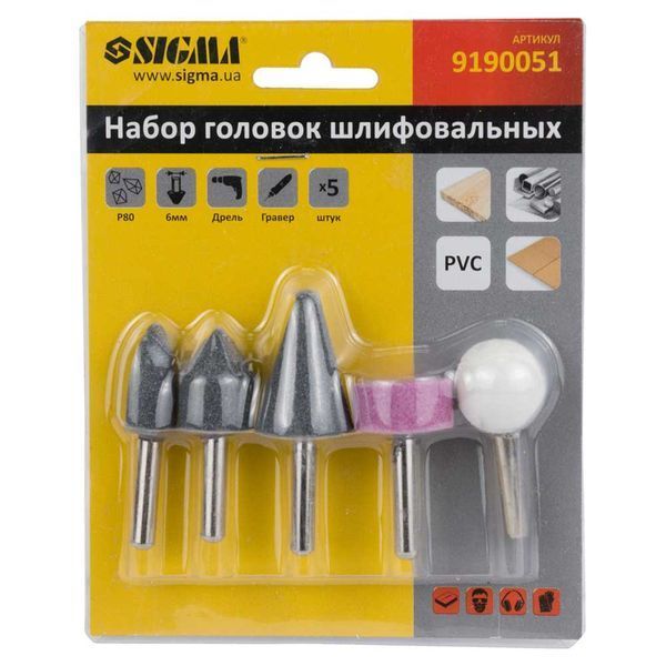 Набор головок шлифовальных 5шт хвостовик &Oslash;6мм SIGMA (9190051) фото