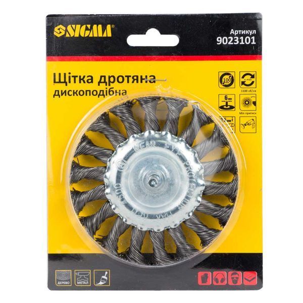 Щітка дротяна дископодібна &Oslash;100мм хвостовик &Oslash;6мм (сталева кручена) SIGMA (9023101) фото