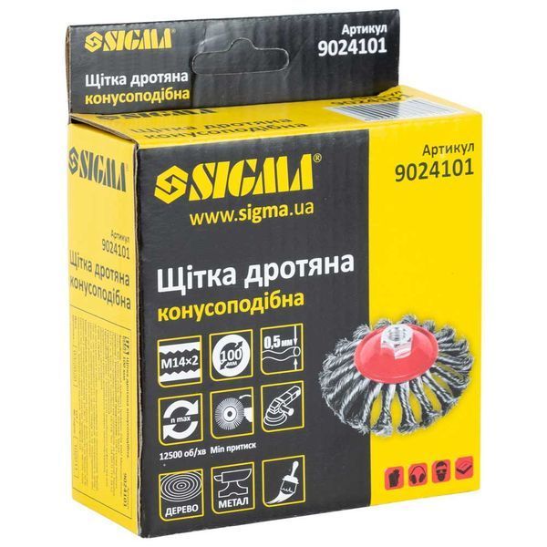 Щітка дротяна конусоподібна &Oslash;100мм М14&times;2мм (сталева кручена) SIGMA (9024101) фото