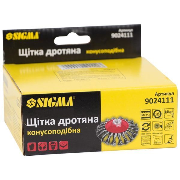 Щітка дротяна конусоподібна &Oslash;115мм М14&times;2мм (сталева кручена) SIGMA (9024111) фото