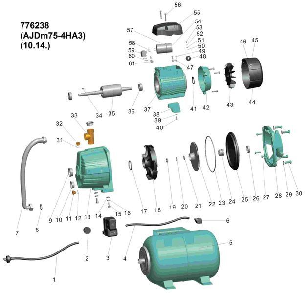Станція 0.75кВт HSmax 35м Hmax 50м Qmax 30л/хв (зовн. ежектор &Oslash;96мм) 24л LEO 3.0 (776238) фото