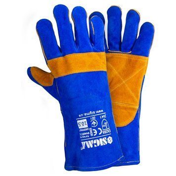 Рукавички краги зварника р10.5, клас А, довжина 35см (синьо-жовті) SIGMA (9449321) фото