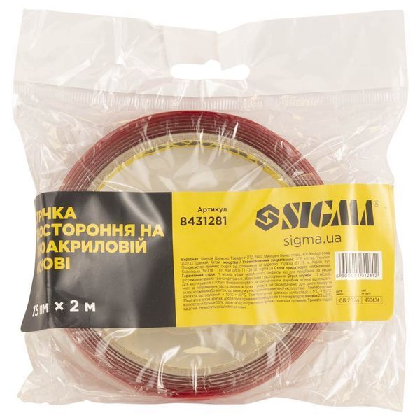 Лента двухсторонняя на пеноакриловой основе 15мм&times;2м SIGMA (8431281) фото