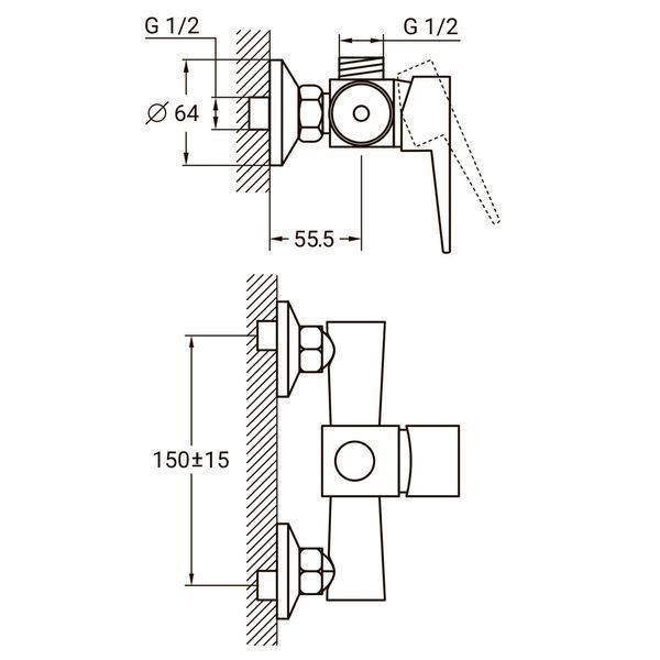 Змішувач HK Ø35 для душа AQUATICA HK-1D130C (9732300) фото Змішувач HK Ø35 для душа AQUATICA HK-1D130C (9732300) фото