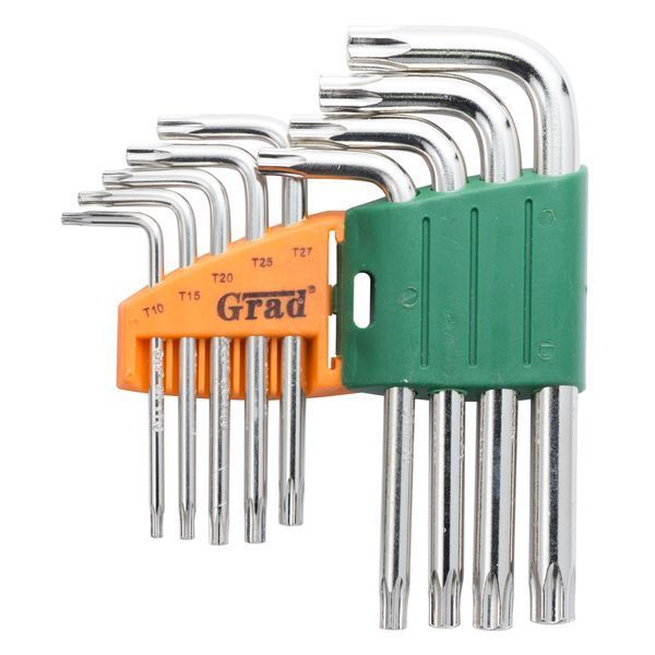 Ключи TORX 9шт T10-T50мм CrV (короткие с отвер) GRAD (4022275) фото