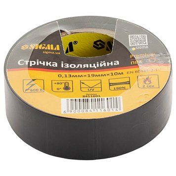 Стрічка ізоляційна ПВХ (чорна) 0.13мм&times;19мм&times;10м Premium SIGMA (8411601) фото