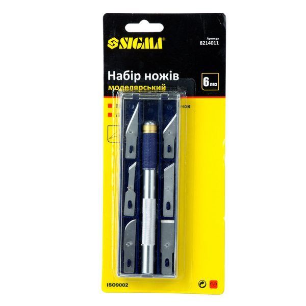 Набор ножей моделярских 6шт + держатель SIGMA (8214011) фото