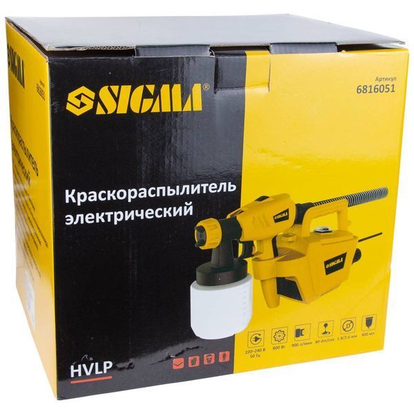 Краскораспылитель электрический HVLP 800Вт &Oslash;1.8/2.6мм 900мл/мин н/б 800мл SIGMA (6816051) фото