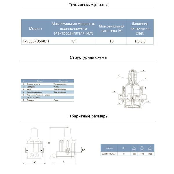 Контролер тиску електронний 1.1кВт &Oslash;1" AQUATICA (779555) фото