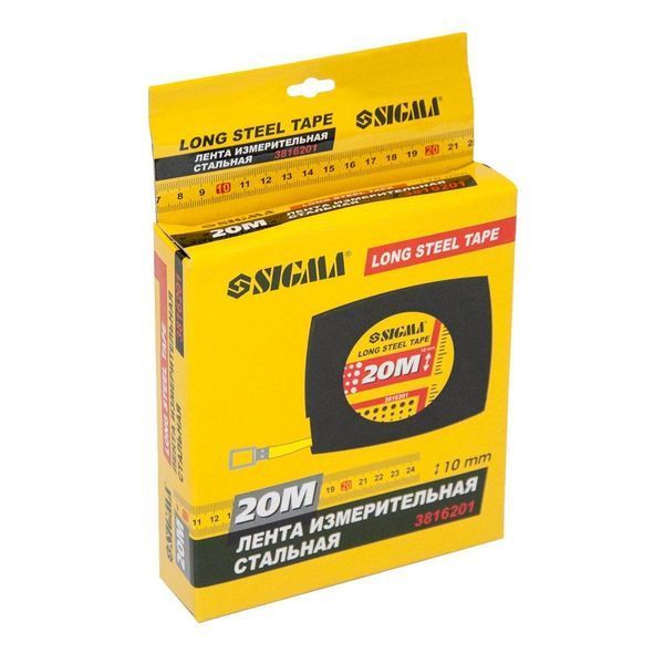 Рулетка сталева стрічка 20м&times;10мм (чорна) SIGMA (3816201) фото