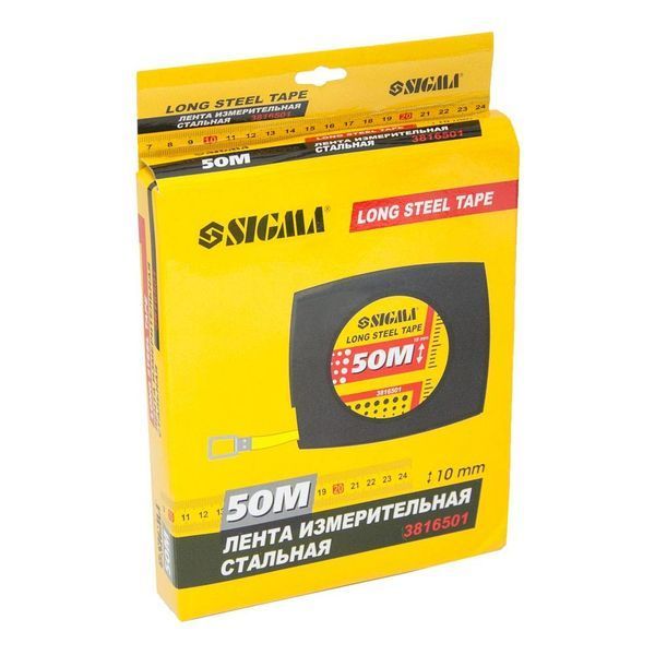 Рулетка стальная лента 50м&times;10мм (черная) SIGMA (3816501) фото